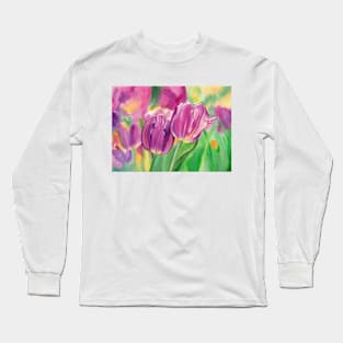 Watercolor bright tulips Long Sleeve T-Shirt